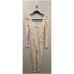 FREE PEOPLE Long Sleeve Buttons Ivory See Through Jumpsuit